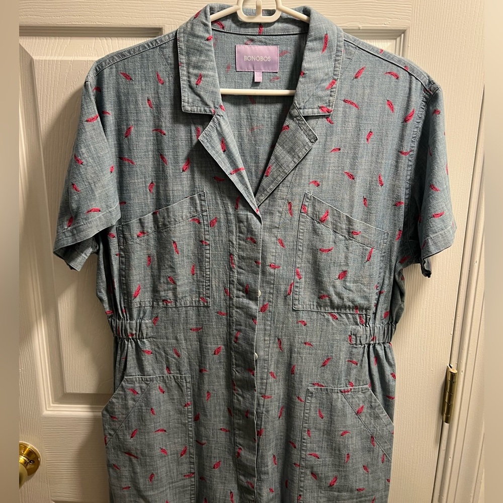 Chambray Jumpsuit w/ Chili Pepper Print - Bonobos Riviera, Size Large